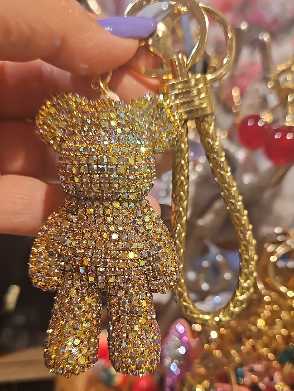 Gold diamond bear bag charm key holder